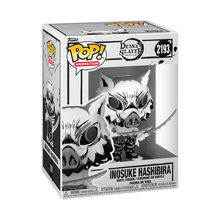 Boxed vinyl Funko Pop figure, boar-faced white and black character with sword