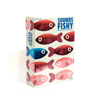 Sounds Fishy board game box with colorful fish illustration