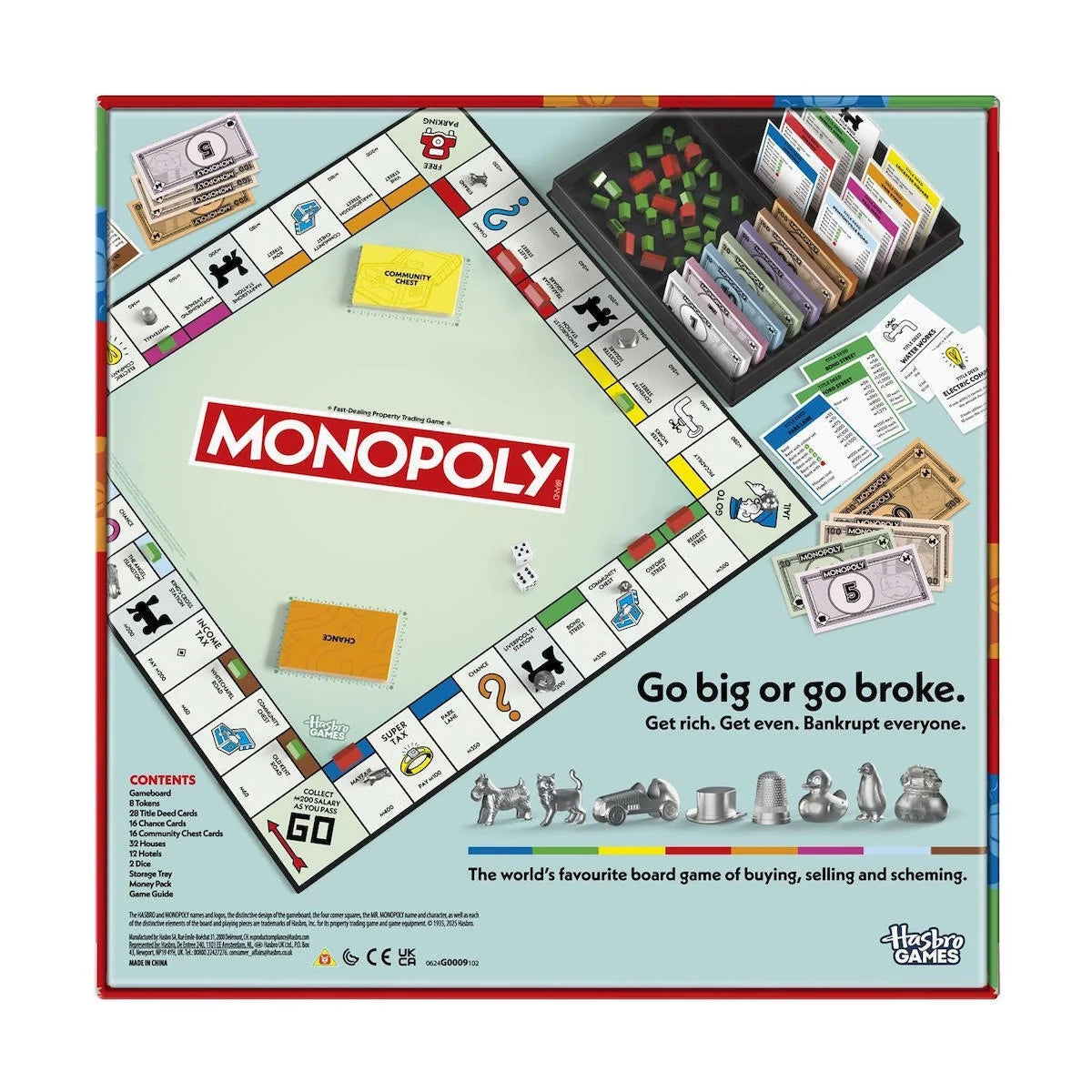 Classic board game box front showing board, tokens, and slogan text