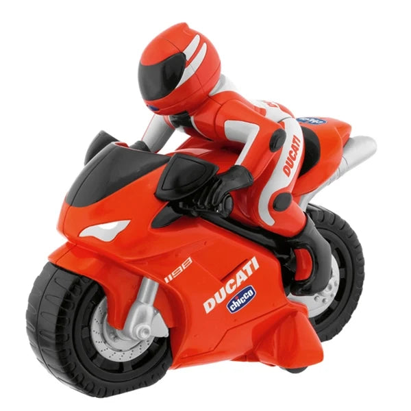 Orange and black Ducati toy motorcycle with detailed racing fairing and wheels