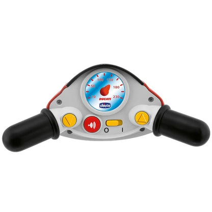 Ducati toy motorcycle handlebar dashboard with speed gauge and control buttons