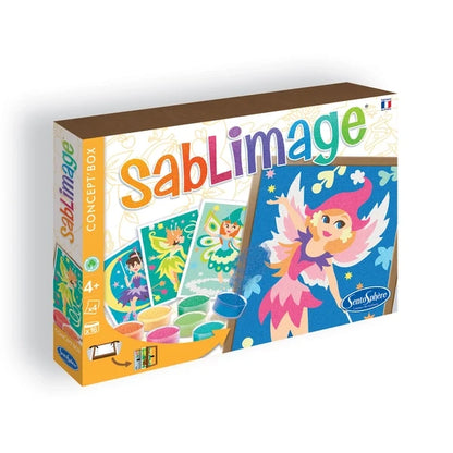 Fairy sand art kit box with colorful fairy artwork and accessory concept