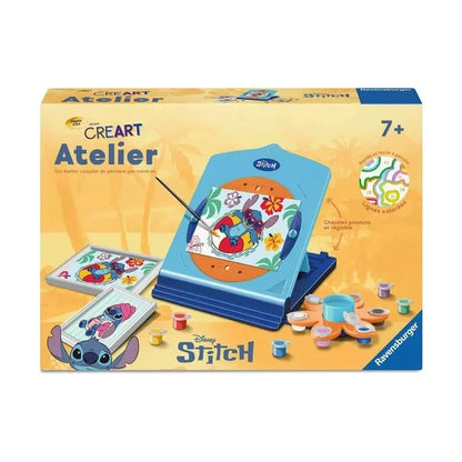 Kids Stitch craft kit with light blue easel, templates, and small paint pots