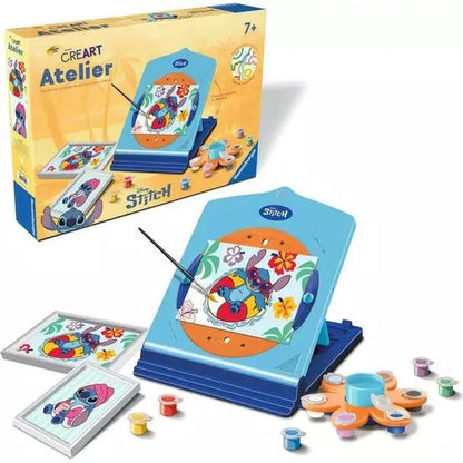 Kids Stitch craft set in box with blue stencil board, template sheets, and paint