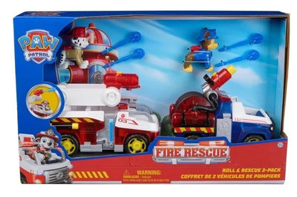 PAW Patrol fire rescue toy vehicles 2-pack in retail box, red white blue trucks
