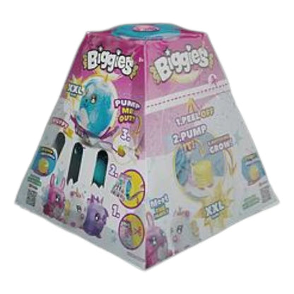 Biggies blind box package with unicorn axolotl artwork and icons