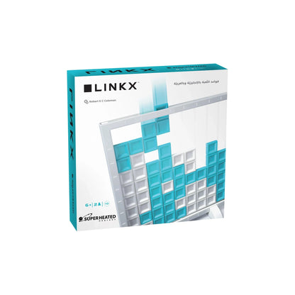 Plastic tile mosaic craft kit box with blue and white blocks