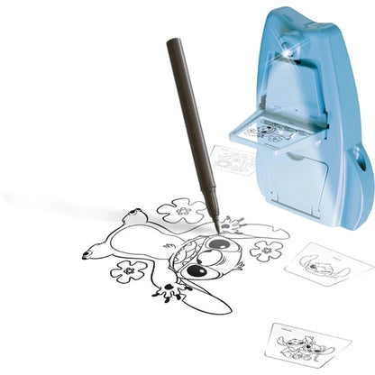 Blue light-up tracing/stitching device with pen and printed pattern sheets