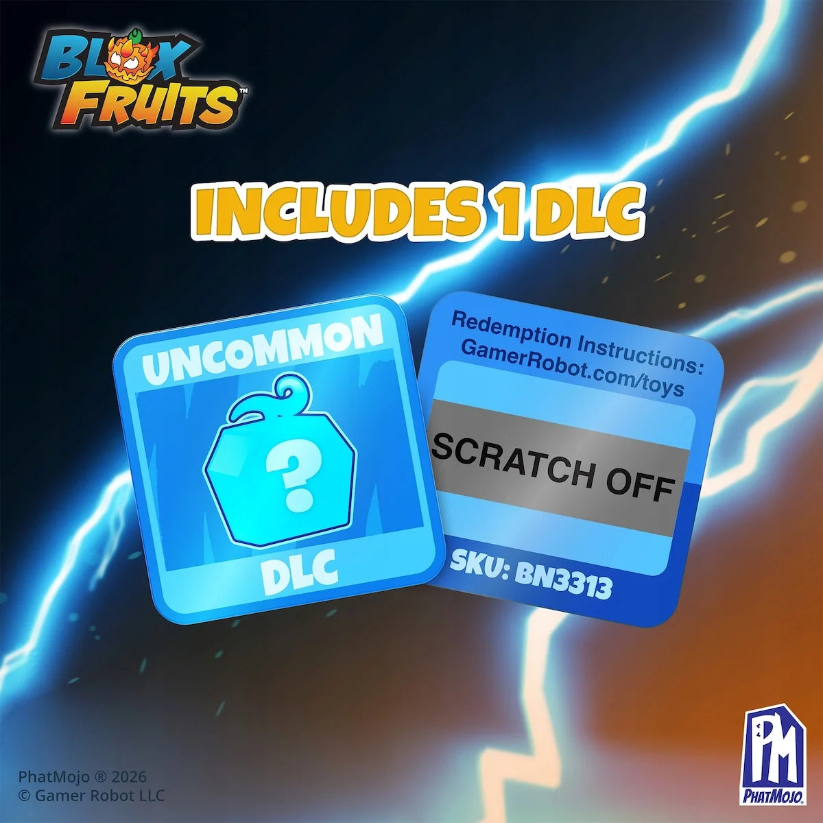 Blox Fruits mystery mini bundle cards showing uncommon DLC scratch-off code