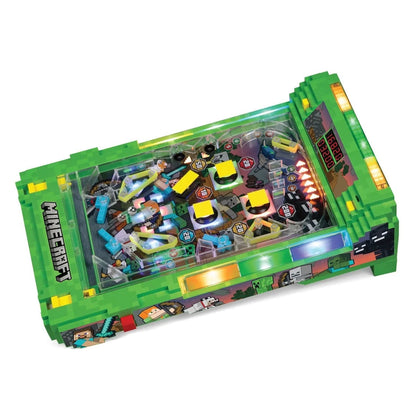 Minecraft Overworld arcade pinball game in bright green with transparent playfield