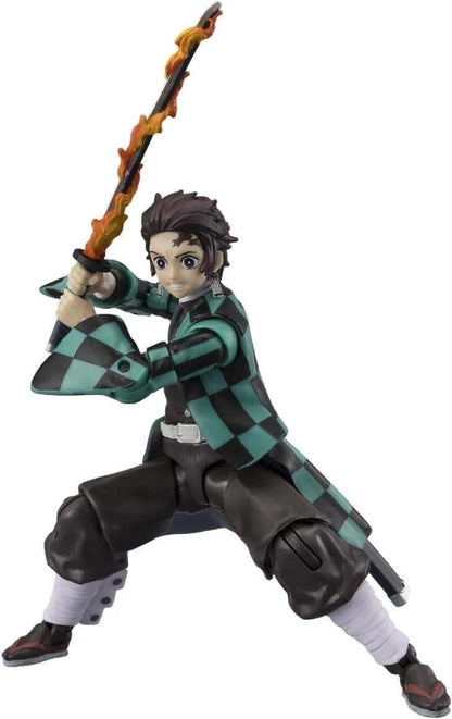 Tanjiro Kamado 12cm action figure in green checkered haori, holding drawn sword