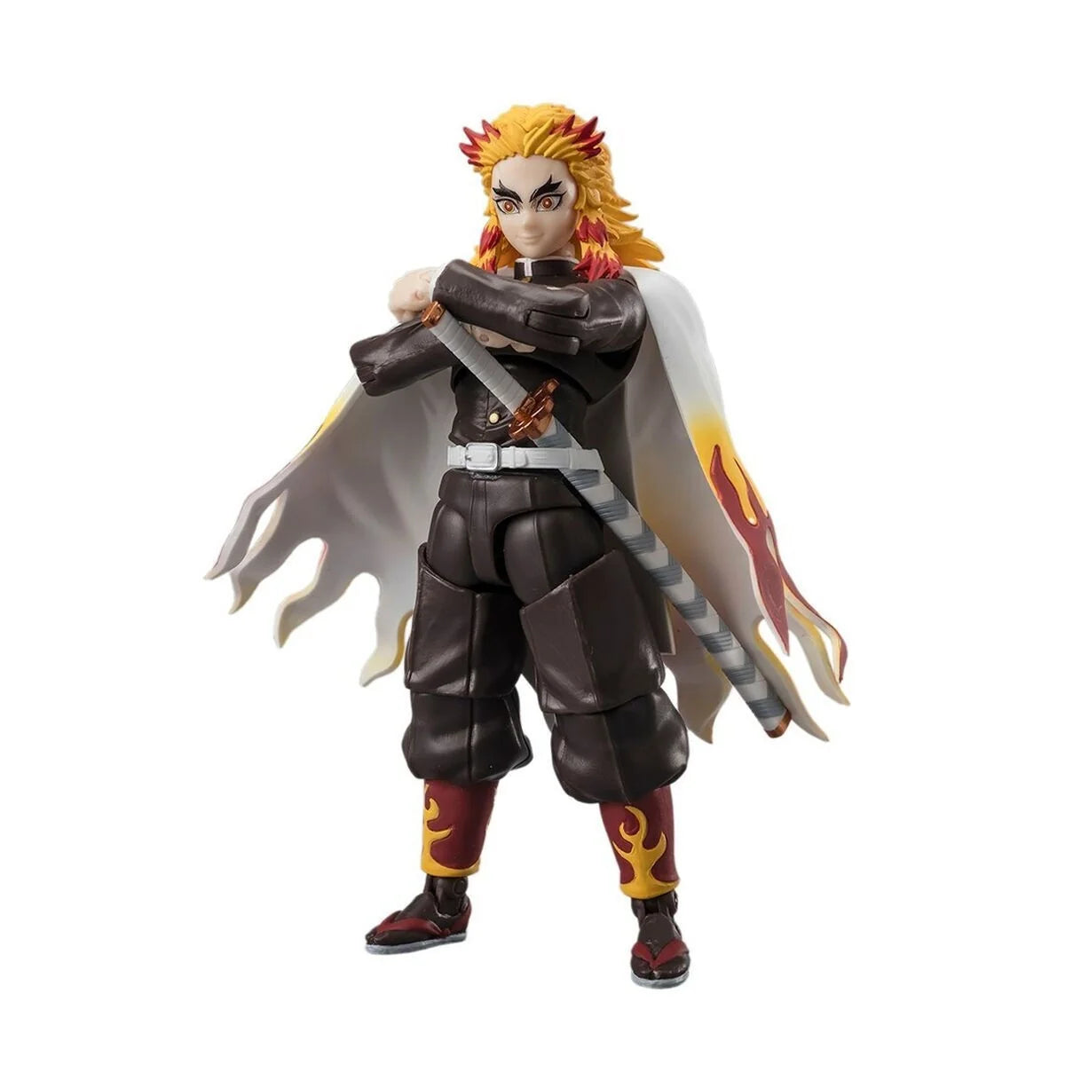 12cm anime action figure of Kyojuro Rengoku in black outfit with flame-orange hair