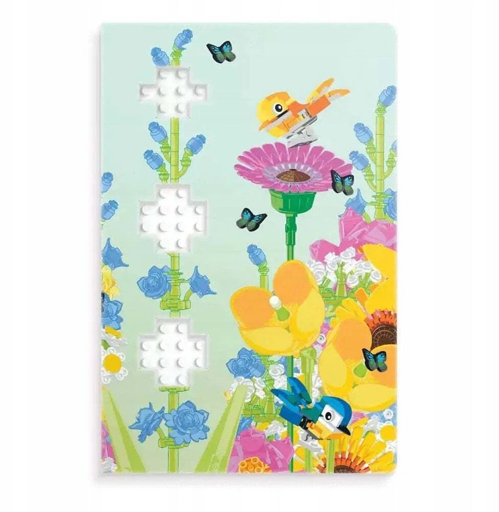 Botanical notebook with gel pen, colorful flower and butterfly cover art
