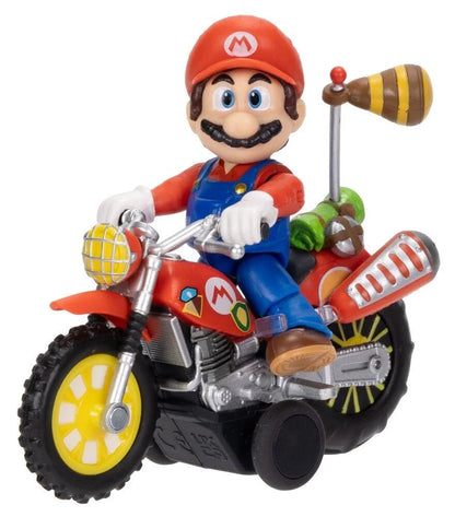 Super Mario Galaxy movie-style Mario figure on black and yellow motorcycle