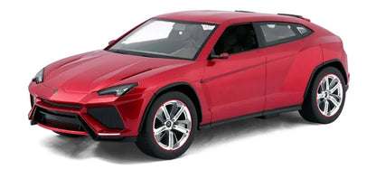 Red 1:24 remote control sports car with detailed front grille and silver wheels