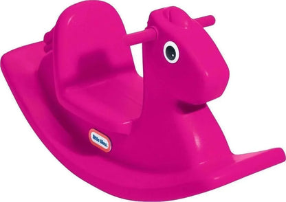 Magenta rocking horse toy with curved base and handle grips