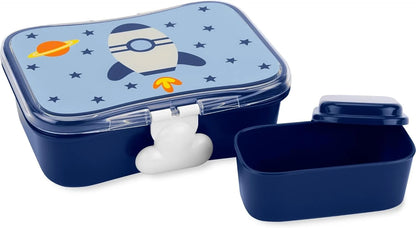 Skip Hop Zoo lunch kit, blue with rocket and stars, two containers and clasp lid