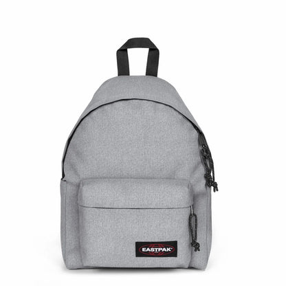 Light grey Eastpak Day Pak'r backpack with zip front and black webbing straps