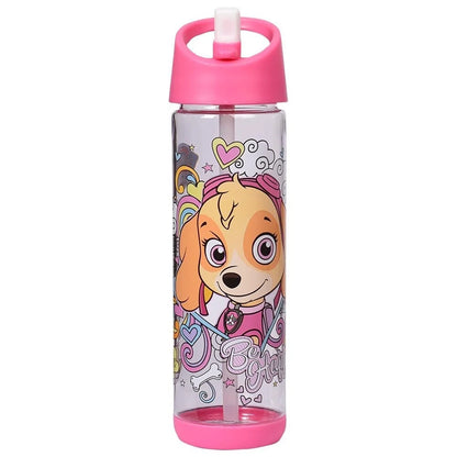 Kids 500ml Paw Patrol water bottle, pink lid and paw-heart puppy graphic.