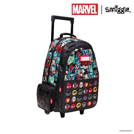 Smiggle Marvel 18" trolley backpack with retractable handle, multicolor comic design