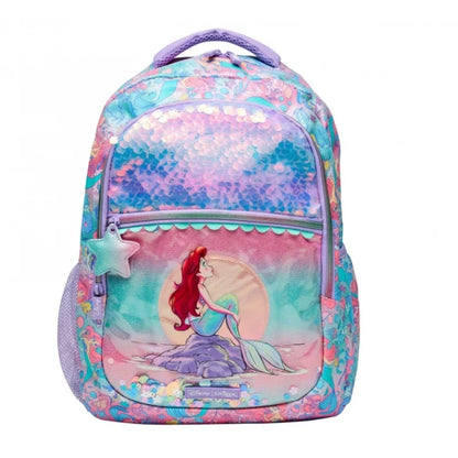 Mermaid-themed teeny tiny backpack with iridescent sequins, front pocket, top handle