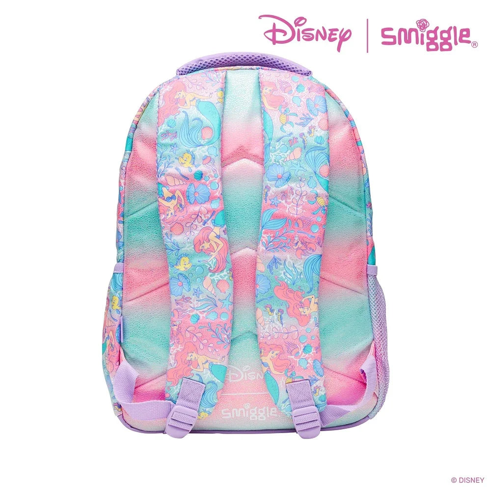 Mermaid mini backpack back view with adjustable straps and Smiggle logo