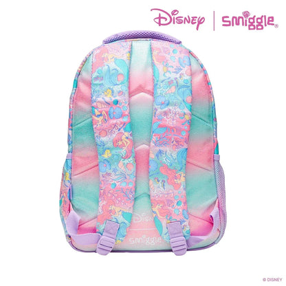 Mermaid mini backpack back view with adjustable straps and Smiggle logo