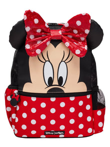 Minnie-themed 14-inch backpack with red polka-dot bow and black ears