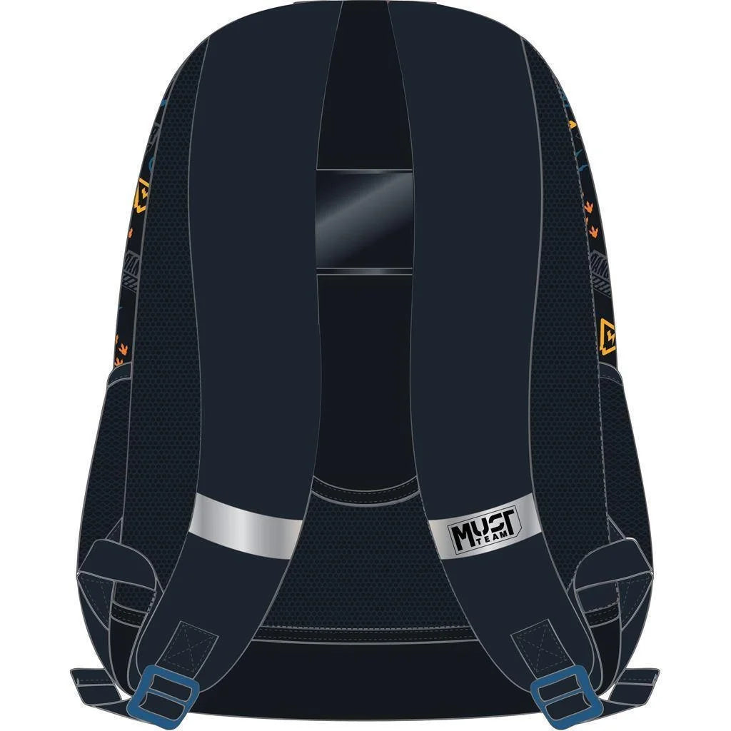 Kids school backpack back view with padded straps and mesh panels