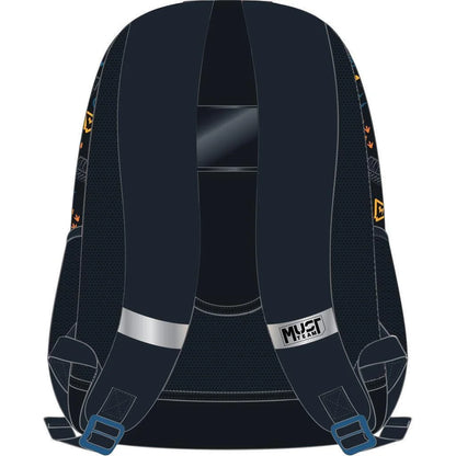 Kids school backpack back view with padded straps and mesh panels