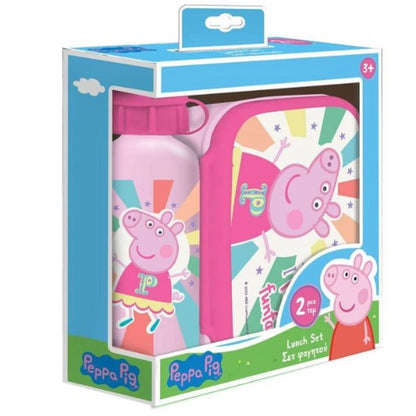 Peppa Pig lunch set gift box with pink water bottle and lunch container