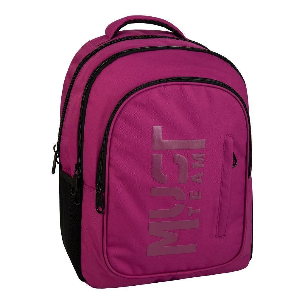 Teen backpack in bright pink/magenta with front zip pocket and large logo print