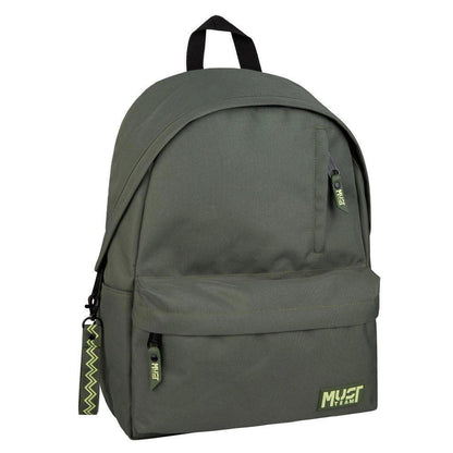 Olive green classic backpack with front pocket, top handle, and adjustable straps
