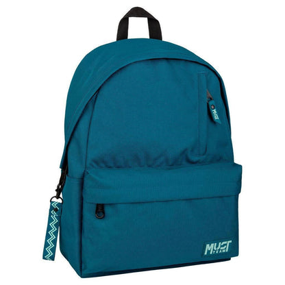 Petrol blue monochrome mini backpack, single front pocket, top handle and shoulder straps