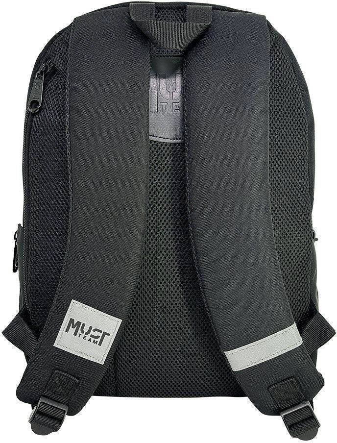 Dark backpack with padded back panel, mesh sides, and adjustable shoulder straps