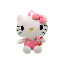 Hello Kitty milk bag plush, white face with pink outfit and bow, attached pouch charm