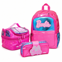 Pink Barbie 17-inch backpack set with small pouches and pencil case