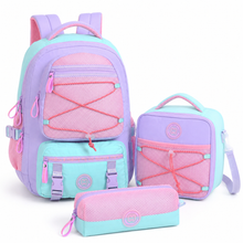 Pastel school set: lilac and pink backpack with matching lunch bag and pencil pouch