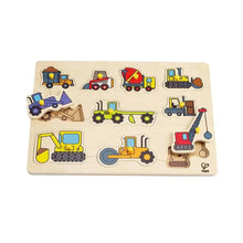 Construction Vehicles Peg Puzzle mit 9 bunten Bau-Fahrzeugen zum Einstecken