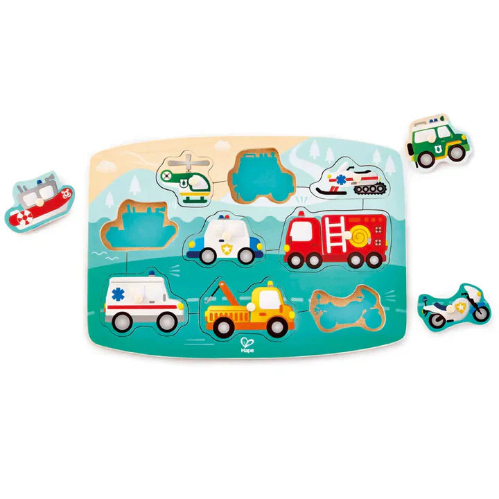 Hape Emergency Vehicles Peg Puzzle Puzzle