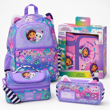 Kids' backpack and lunch box set, purple with Gabby's Dollhouse character prints