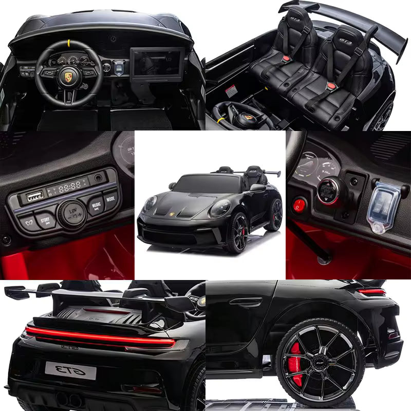 24V Porsche 911 GT3 Ride On Car w/Rubber Tires - Black