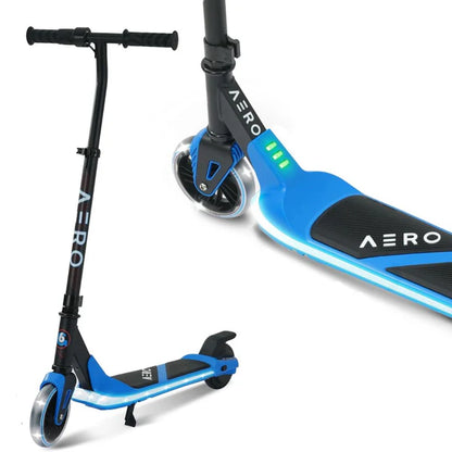 G6 Kids E-Scooter, blau: Vorderreifen und Trittfläche mit Aero-Schrift