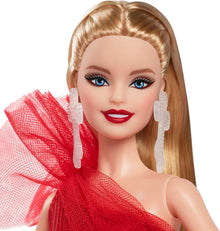 Barbie Signature Doll, 2024 Holiday Barbie Blonde Fashion Doll Wearing Gown with Plaid Skirt