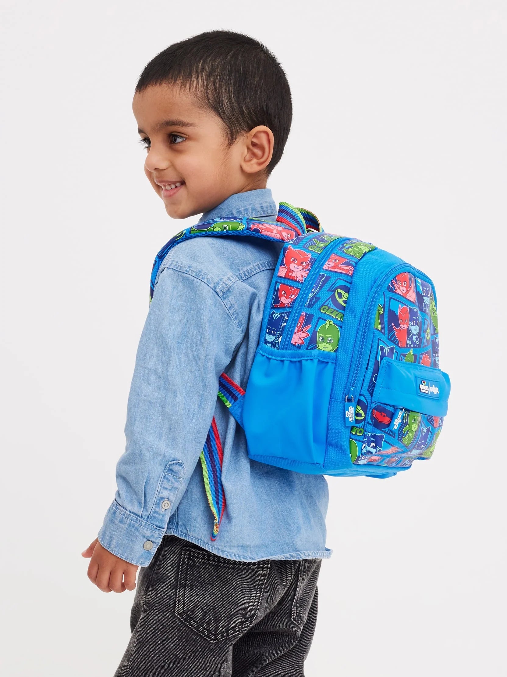 Smiggle PJ Masks 12-inch teeny tiny blue backpack with character print and front zip pocket