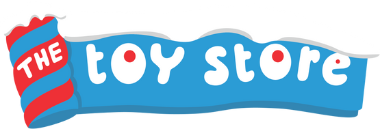 Logo of 'The Toy Store' with a blue banner and red accents on a white background