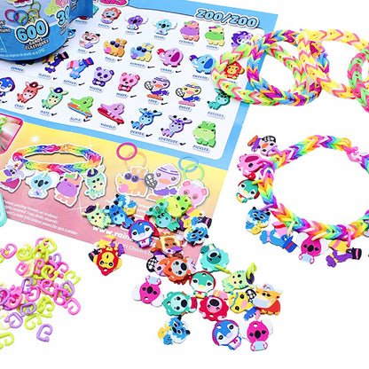 Rainbow braided rubber band bracelets with animal pendant charms