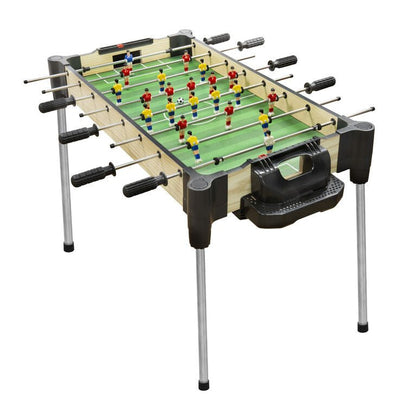 2-in-1 air hockey and foosball table with green playfield and player rods
