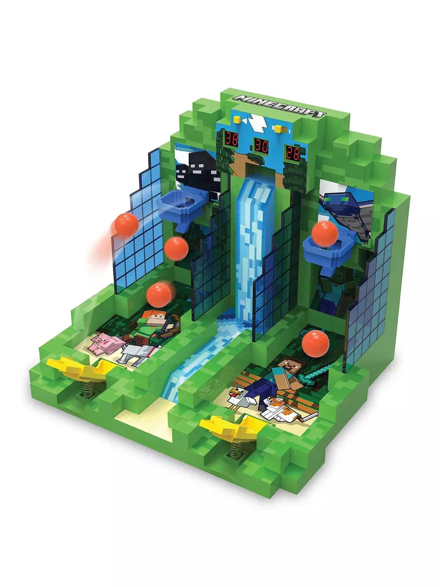 Arcade Basketball playset with green block court, hoops, scoreboard screens, orange balls