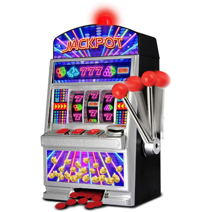 Arcade Slot Machine Neon Series front with Jackpot marquee, colorful reels, lever
